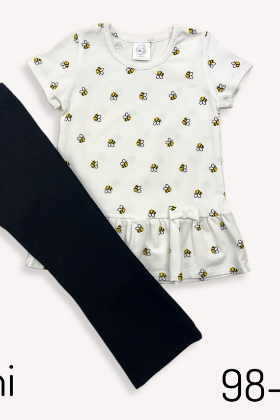 Linini méhecskés ruha/tunika fekete trapéz legginggel szettben 