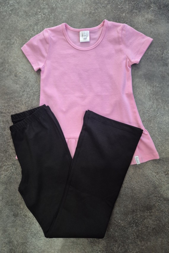 Linini rózsaszín tunika,  fekete trapéz szárú legginggel szettben 