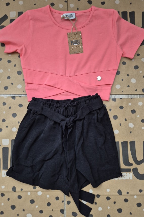 Killy design fekete gyűrt anyagú short rövid állású felsővel szettben 