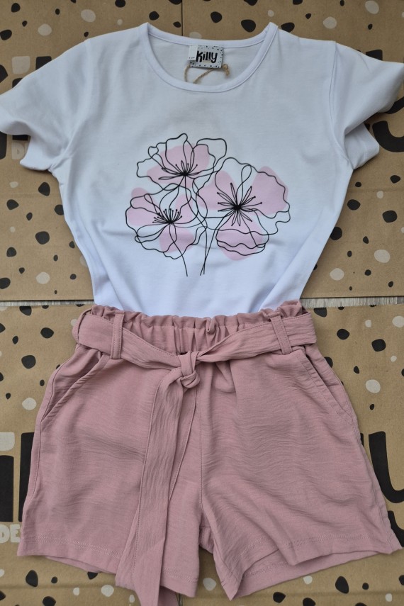 Killy design margarétás póló gyűrt anyagú shorttal szettben 