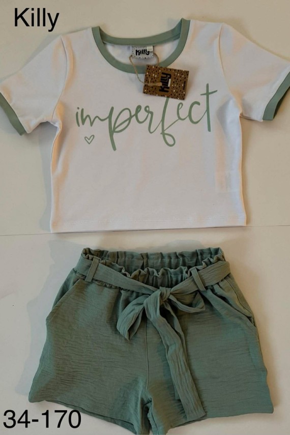 Killy design zöld gyűrt anyagú shortos szett 