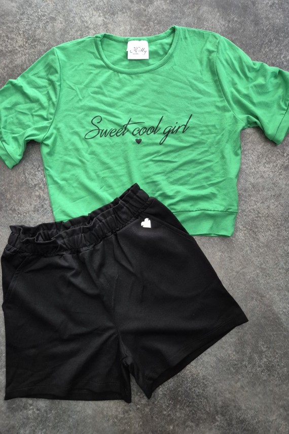 Killy design zöld rövid fazonú felső,  fekete shorttal szettben 