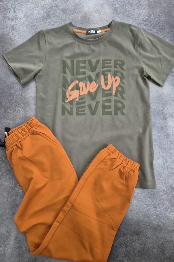 Killy design barna zsebes lezser nadrág khaki pólóval szettben 