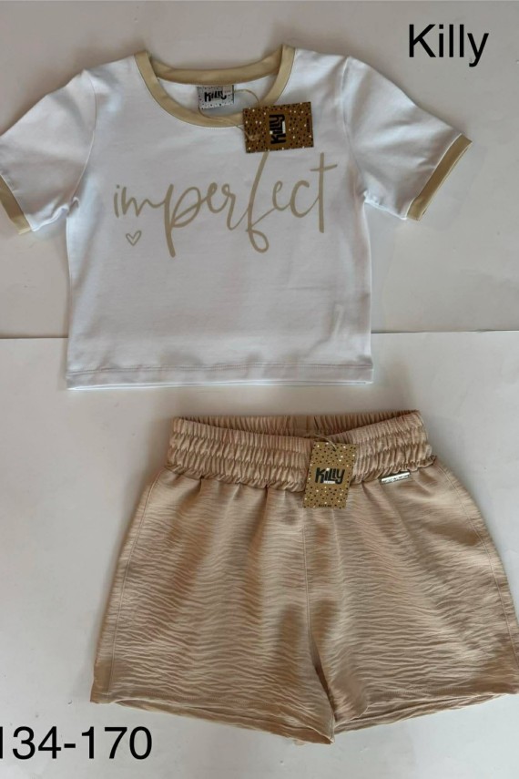 Killy design bézs gyűrt anyagú short szett 