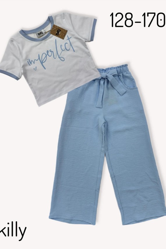 Killy design gyűrt anyagú lenge nadrág világoskék színben 