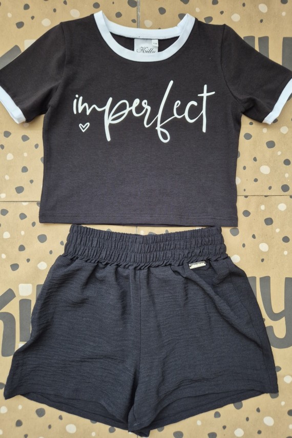 Killy design lenge gyűrt anyagú fekete short pólóval szettben 