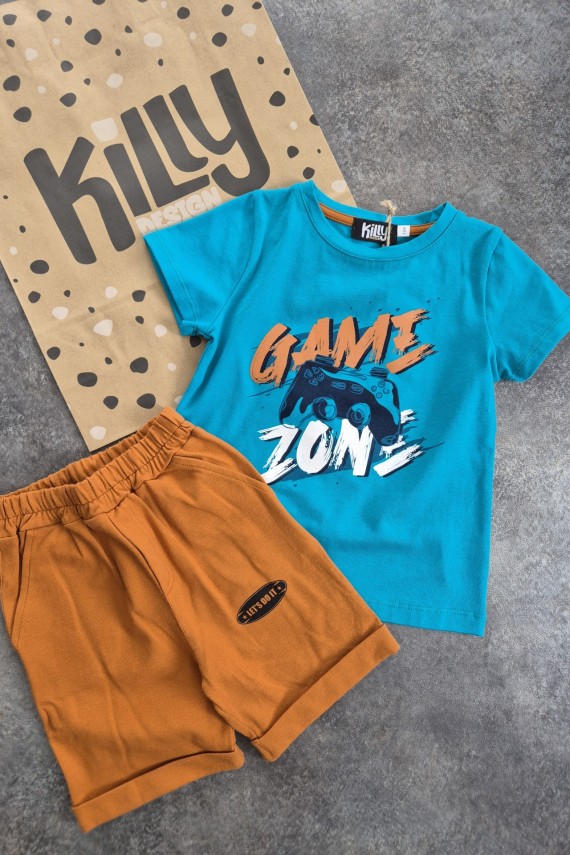 Killy design türkizkék pólós barna shortos szett 