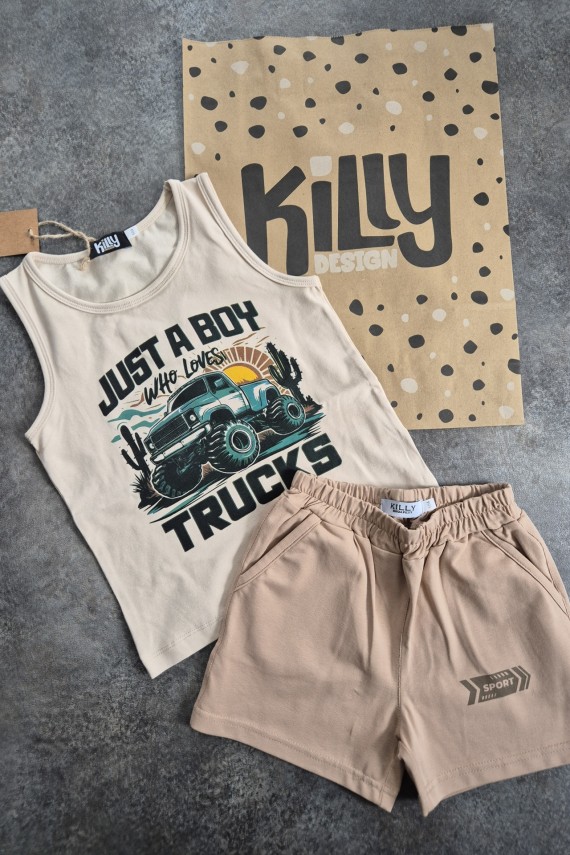 Killy design bézs trikós-shortos szett 