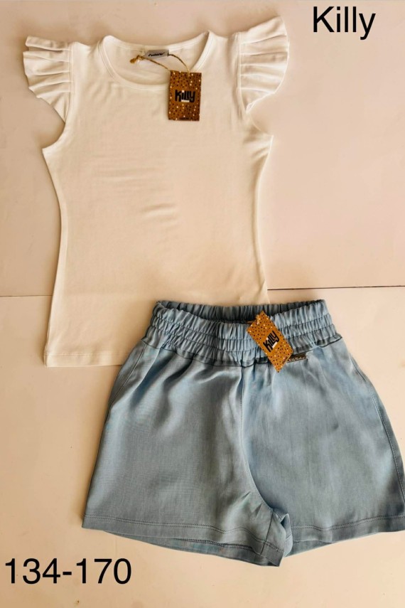 Killy design farmerhatású lenge short lepke ujjú fehér felsővel szettben 