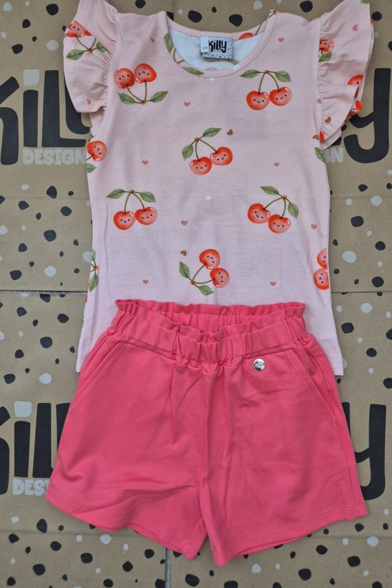 Killy design cseresznyés lepke ujjú felső shorttal szettben 