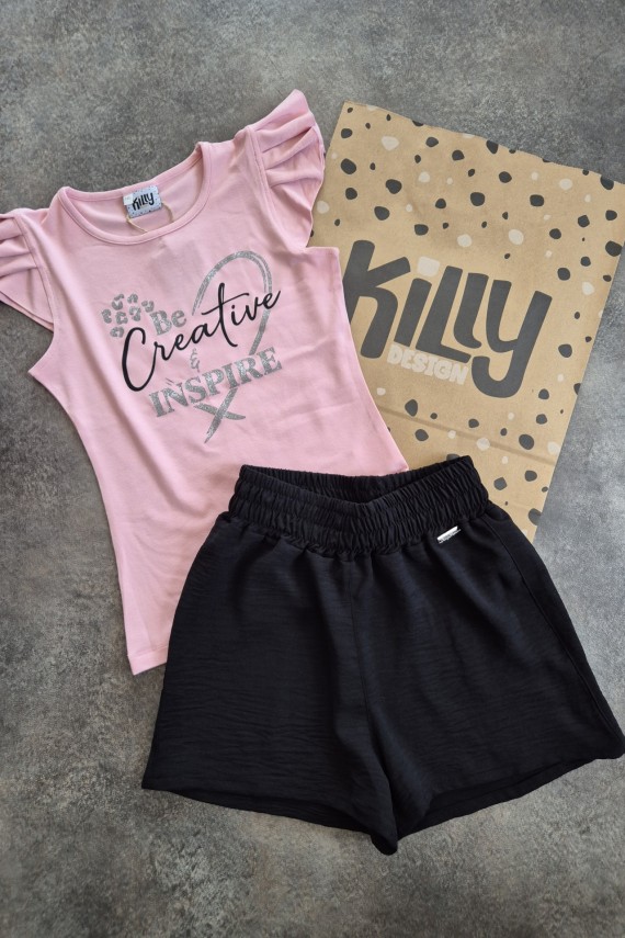 Killy design fekete gyűrt anyagú short szett 