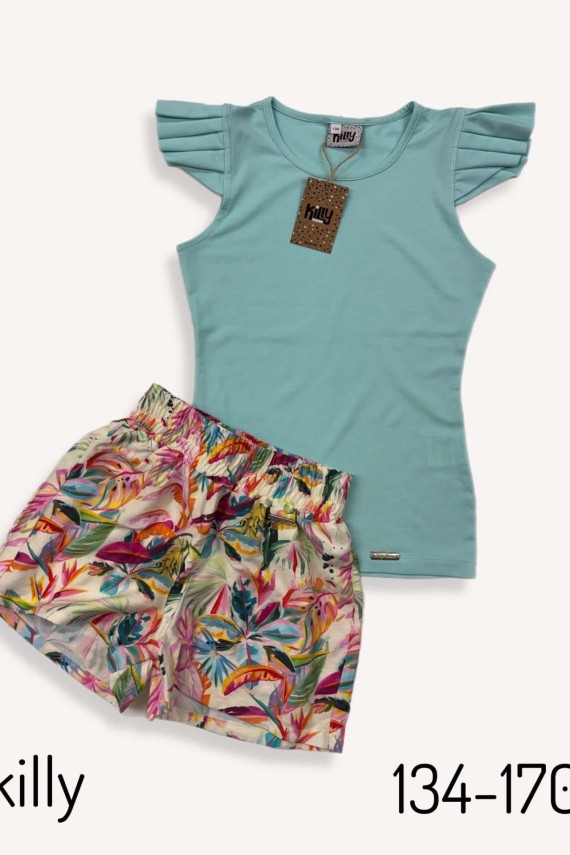 Killy design virágmintás gyűrt anyagú short lepke ujjú felsővel szettben 