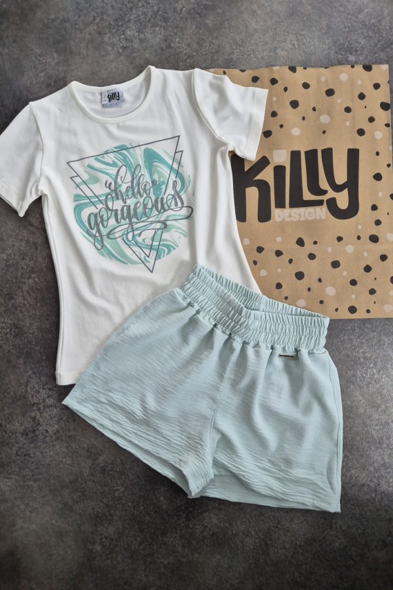 Killy design menta színű short pólóval szettben 