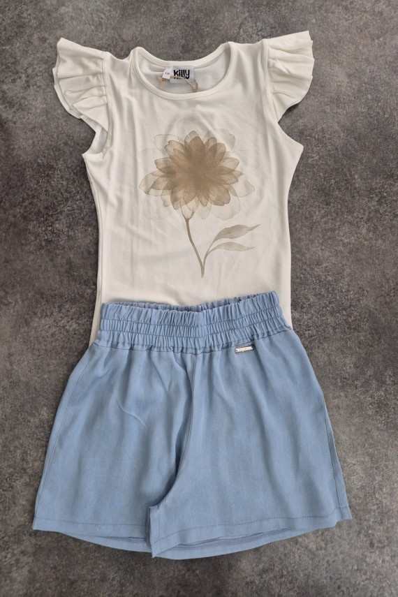 Killy design farmerhatású lenge short lepke ujjú fehér felsővel szettben 